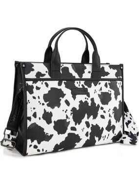 Women Cow-black Work Tote Laptop Bag 15.6 Inch Vintage Style Strapc